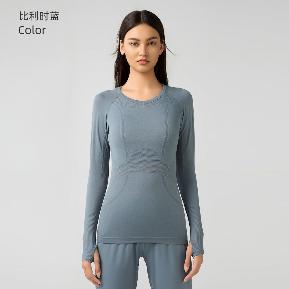 D19083: diqian apparel new seamless yoga top - women's long sleeve activewear for running, comfort, breathability, and fitness
