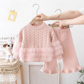Girls' faux mink two-piece sweater set -  autumn/winter new collection - baby girl crewneck sweater and pants outfit