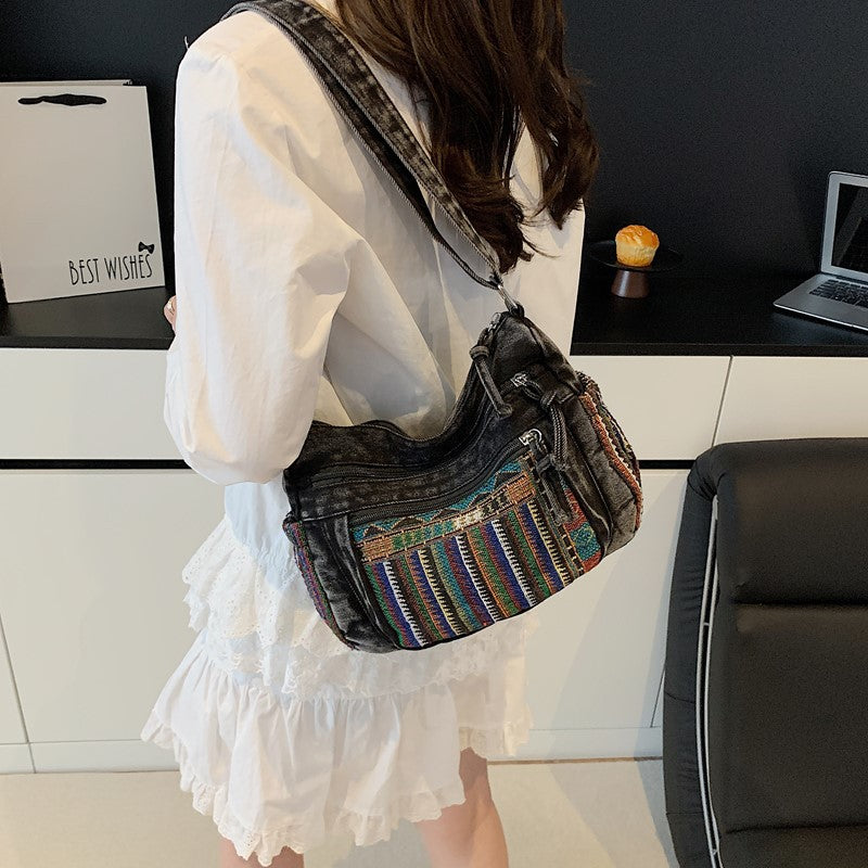 2025 early autumn new arrival: versatile embroidered ethnic style denim shoulder bag - effortless crossbody, casual vintage style
