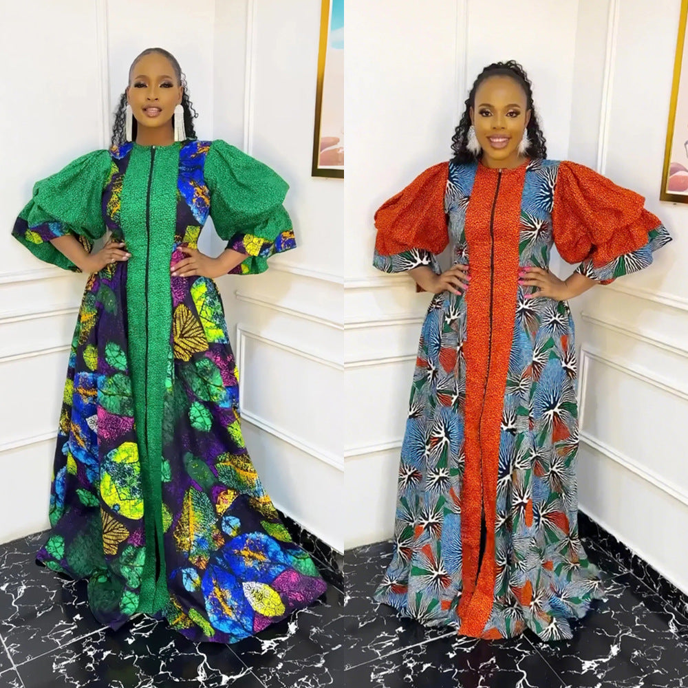 African print maxi dress robe -  hot seller, plus size, loose fit, zip-up cardigan dress
