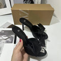 Za 2024 summer new women's pink bow high heel mules - round toe, open back, stiletto heel sandals