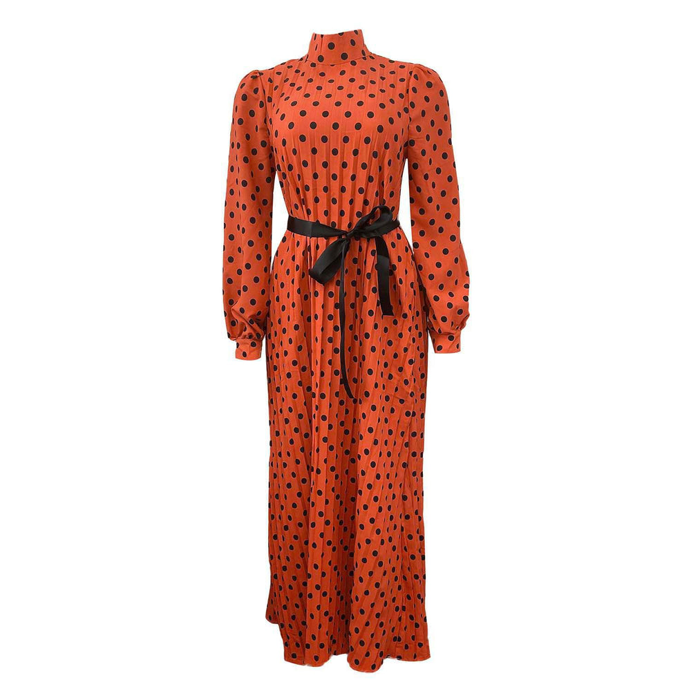 D123t   cross-border women's loose pleated polka dot maxi dress, plus size european and american style dress