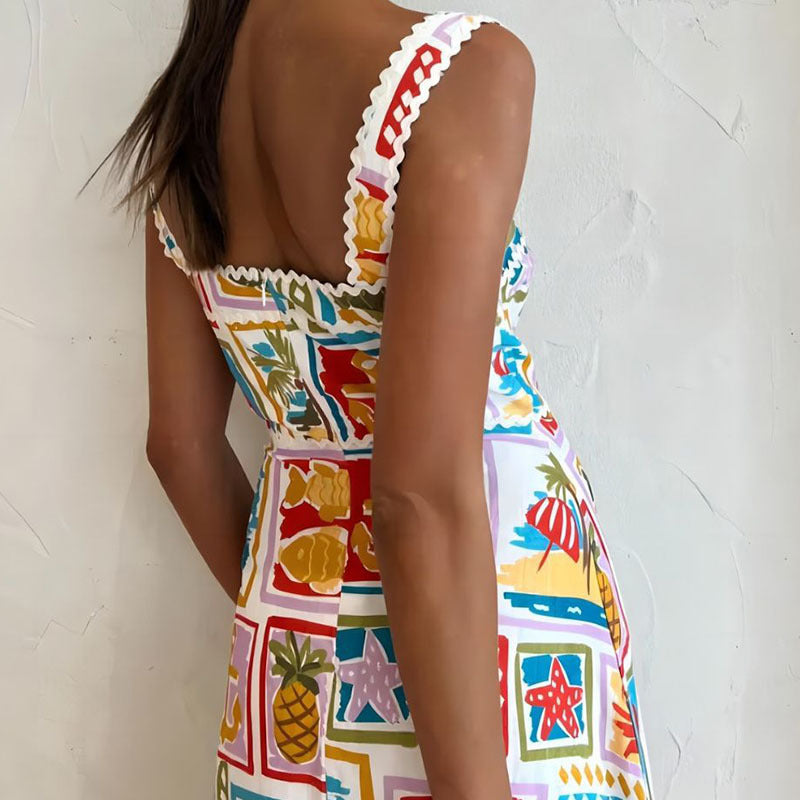 cross-border e-commerce european and american women's clothing: new summer collection - graffiti print cami bandeau maxi dress 661