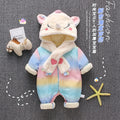 Winter infant cartoon fleece-lined thickened outdoor cotton-padded jumpsuit for baby boys and girls - trendy, warm, and extra thick