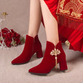 2024fall and winternew arrival thick heel fashion short boots engagement toast red bridal boots xiuhe chinoiserie high heel wedding boots for women