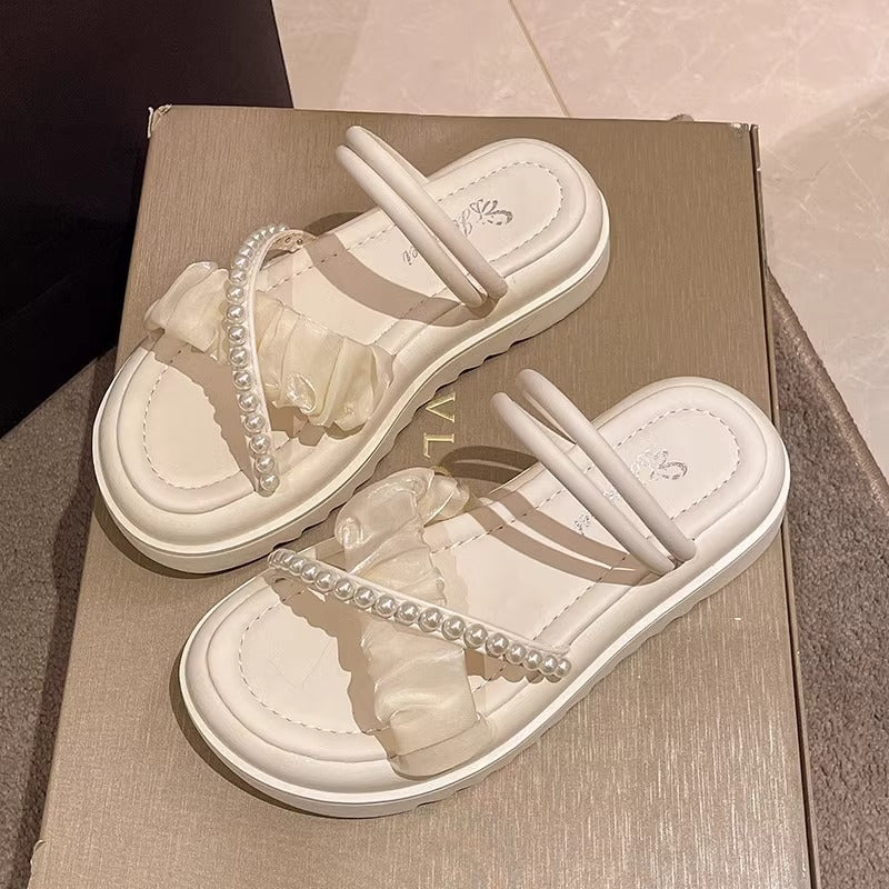 Xiaoxiangfengthick sole slippers for women outwear 2025 summer new arrival gentle fairy style two-wear sandals with skirt