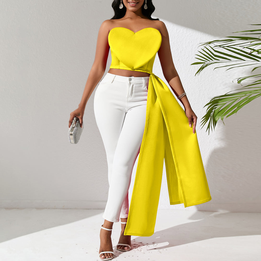 D394  supply cross-border women's fashion elegant bandeau top irregular sexy ladies' european and american wrap top