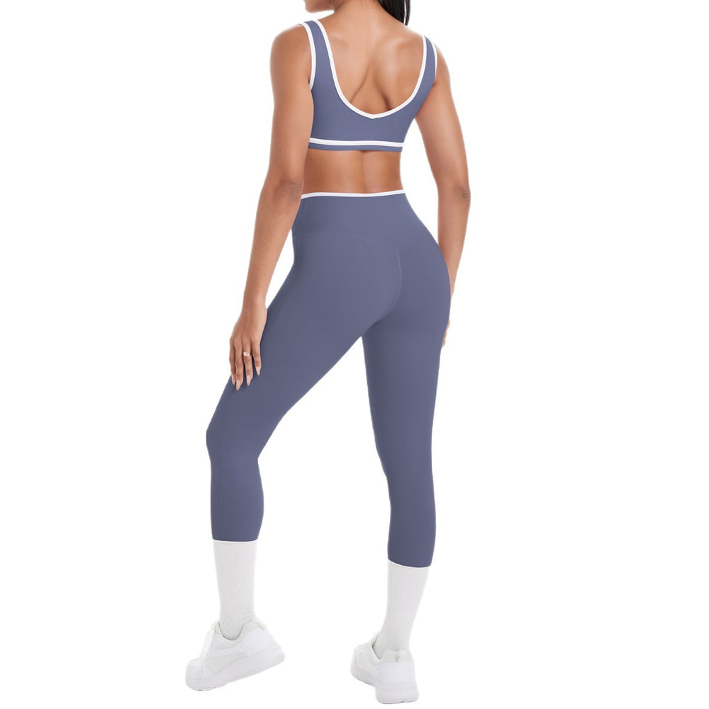 European and american sexy open-back crisscross high-waisted tight butt-lifting activewear set - color block, barely-there feel, running, fitness, yoga outfit for women