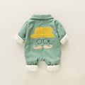 Baby outing one-piece clothes autumn winterthickened haki 0-1 years old baby boy climbing suit corduroy one-piece