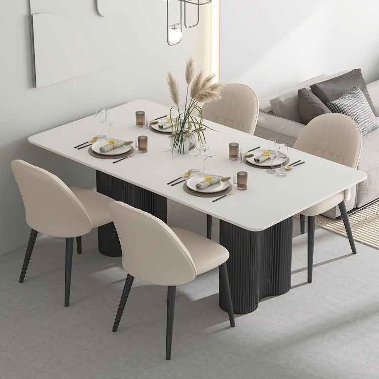 Black rock slab rectangular dining table and chair set - new italian style combination for small spaces - modern minimalist home dining table