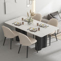 Black rock slab rectangular dining table and chair set - new italian style combination for small spaces - modern minimalist home dining table