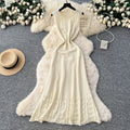 French chic high-end beaded sleeveless dress - women's slimming a-line knit maxi dress with round neck