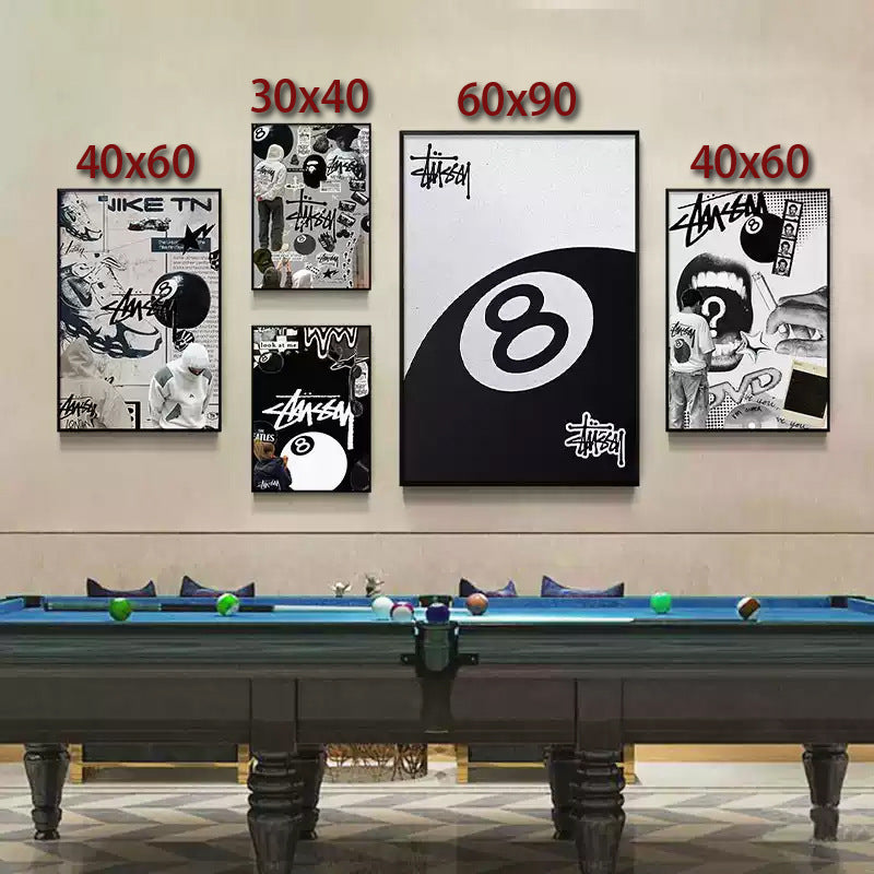 Black eight-ball billiard hall hanging picture billiard room club wall decoration painting creative graffiti trend chess and card club painting