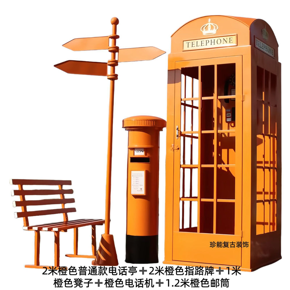 Retro iron telephone booth mailbox street sign bench popular store decoration floor-standing ornaments photography props model