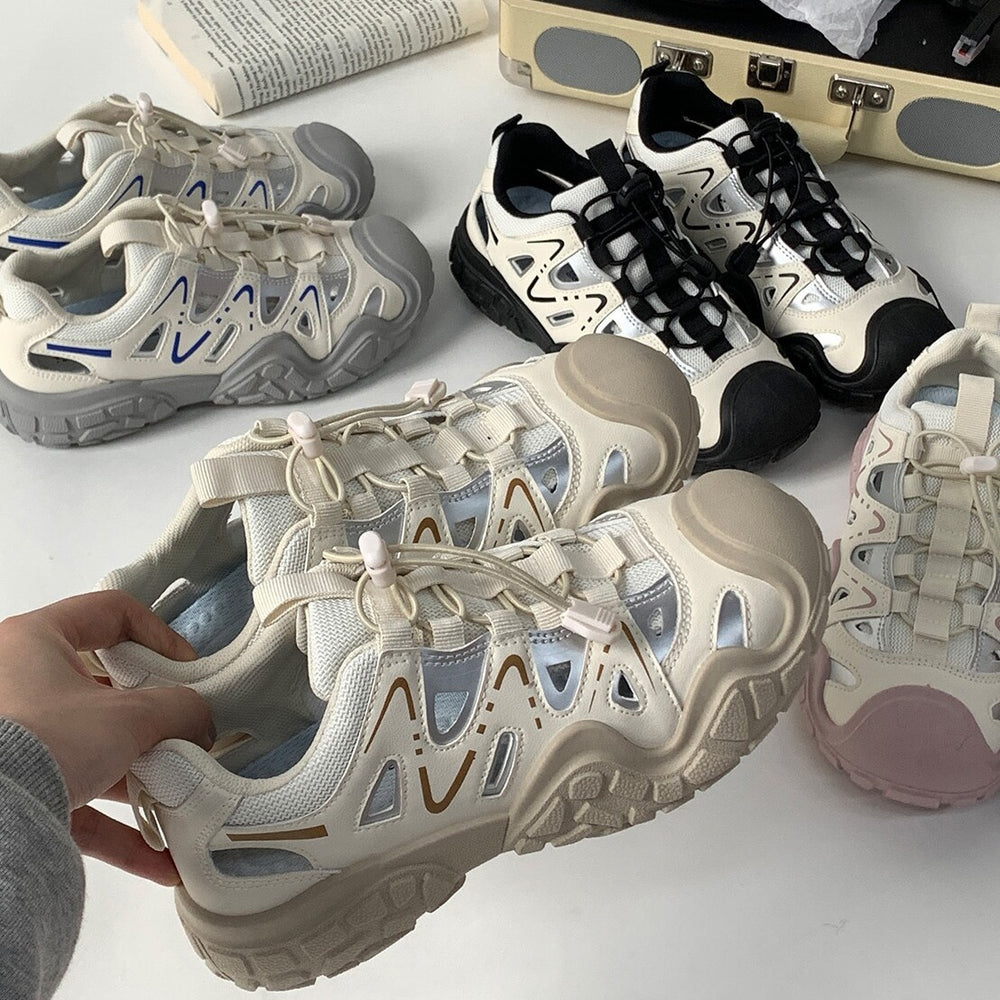 Fashionable outdoor hollow-out casual shoes for women, 2026 summer new collection, chunky sneakers, running shoes, hiking shoes, dad shoes