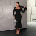 Independent station cross-border fashion women's clothing queen style square neck dress spring and summer new arrivalhigh waist hip-covering design long skirt