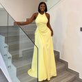European and american style cross-border new solid color women's bodycon pleated design sleeveless maxi dress with round neck