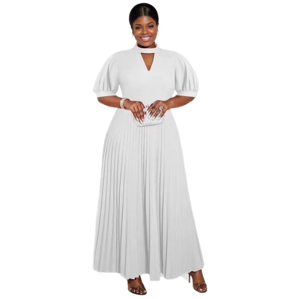Plus size semi-high neck cutout elegant dress - high waist chic party evening pleated skirt