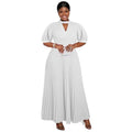 Plus size semi-high neck cutout elegant dress - high waist chic party evening pleated skirt