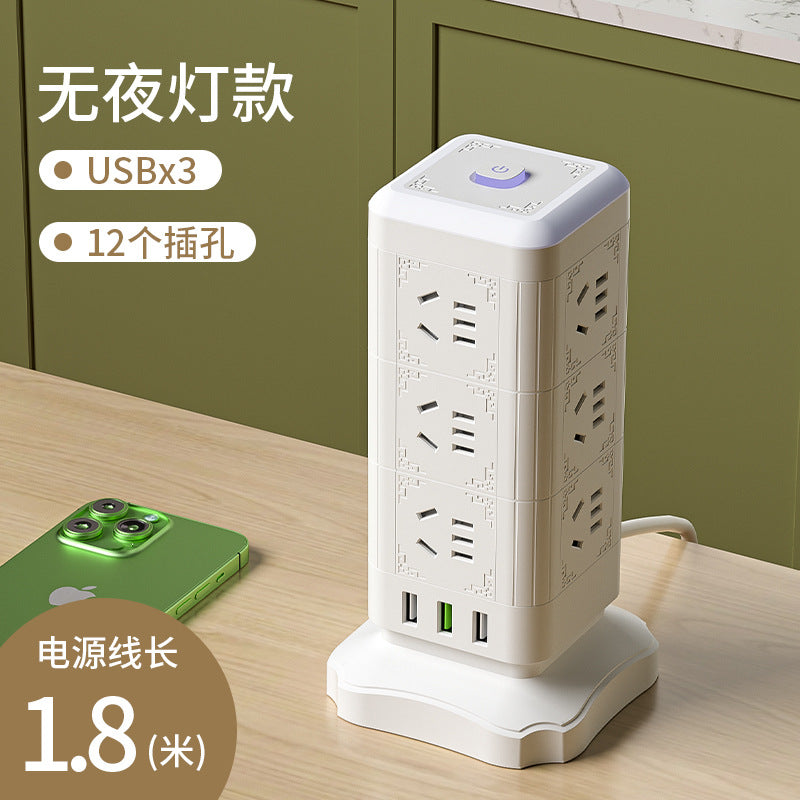 Multi-outlet vertical power strip with usb ports, multifunctional home & office power strip, cube power strip with cord management, desktop night light