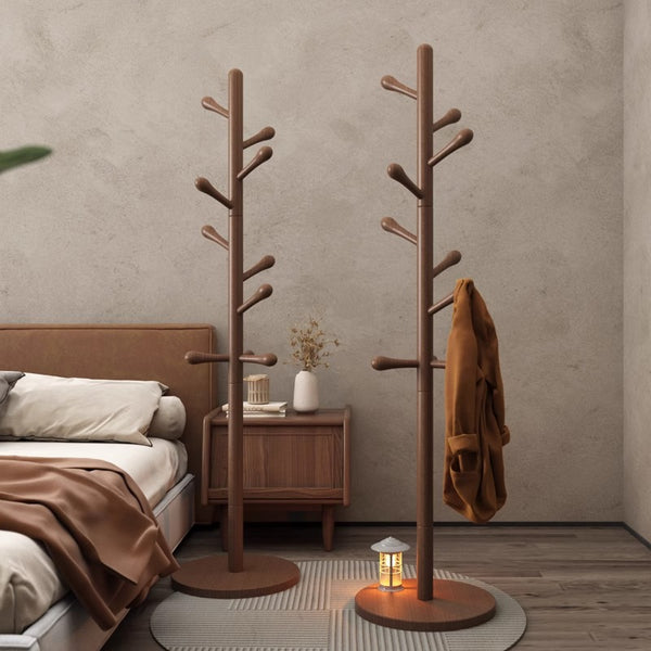 Walnut floor hanger household bedroom solid wood coat rack Italian living room clothes hanger vertical drying rack