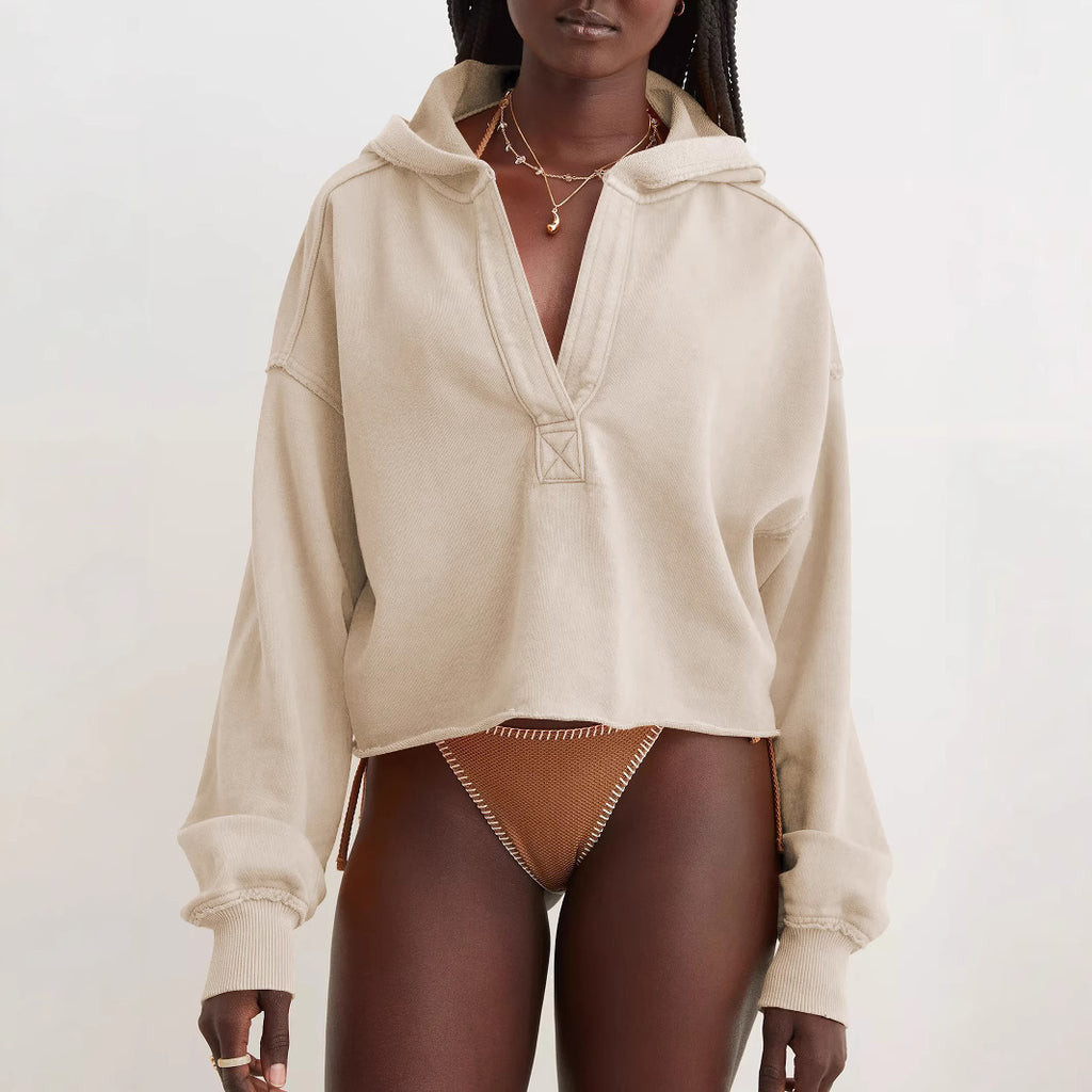 Cross-border hot sale fashion loose trendy brand hooded sweater women's spring and autumn European and American women's clothing v-neck top pullover long-sleeved shirt