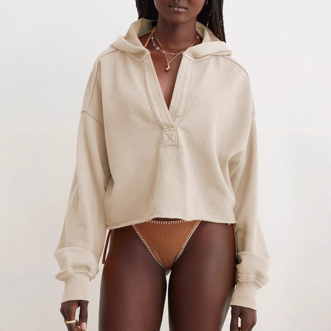 Cross-border hot sale fashion loose trendy brand hooded sweater women's spring and autumn European and American women's clothing v-neck top pullover long-sleeved shirt