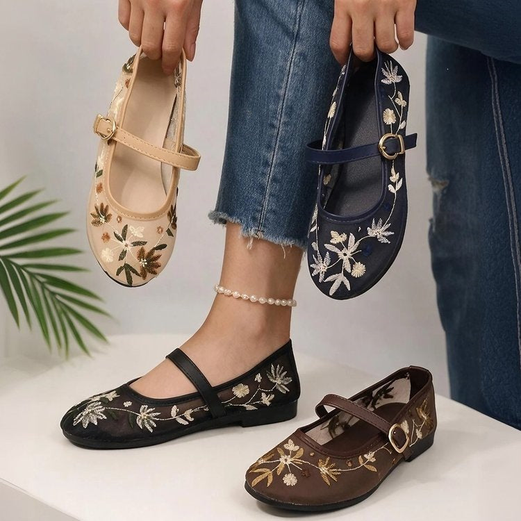 Zaexportplus sizeembroiderflatsnew arrivalfashion buckle low-top lightweight breathable mesh casual shoes wholesale