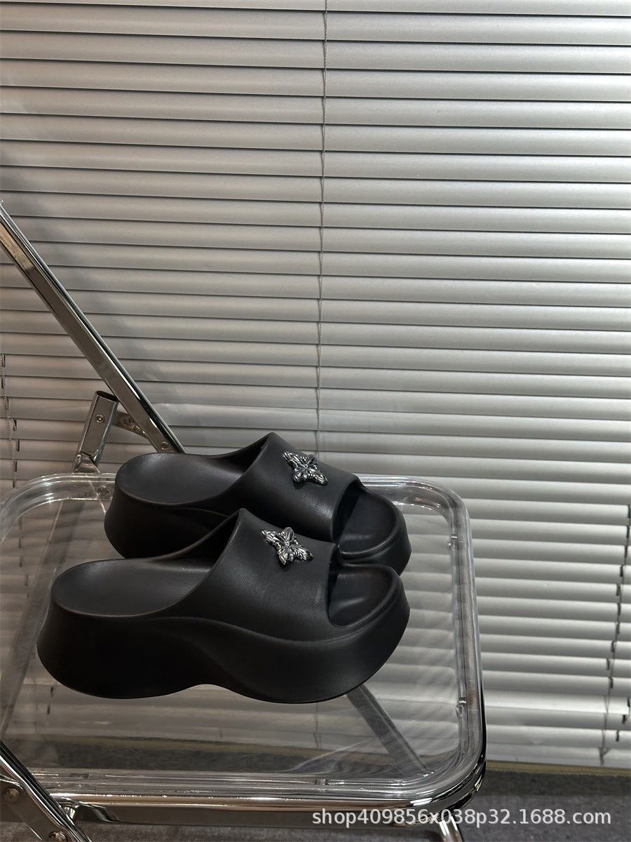 Thick sole slippers for women outwear summer 2026new arrival travel summer one-line sandals slippers for students to increase height