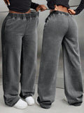 Fashionjeans women's distressed washed elastic waiststraight-legcasualjeansfashion style lazy wide leg pants