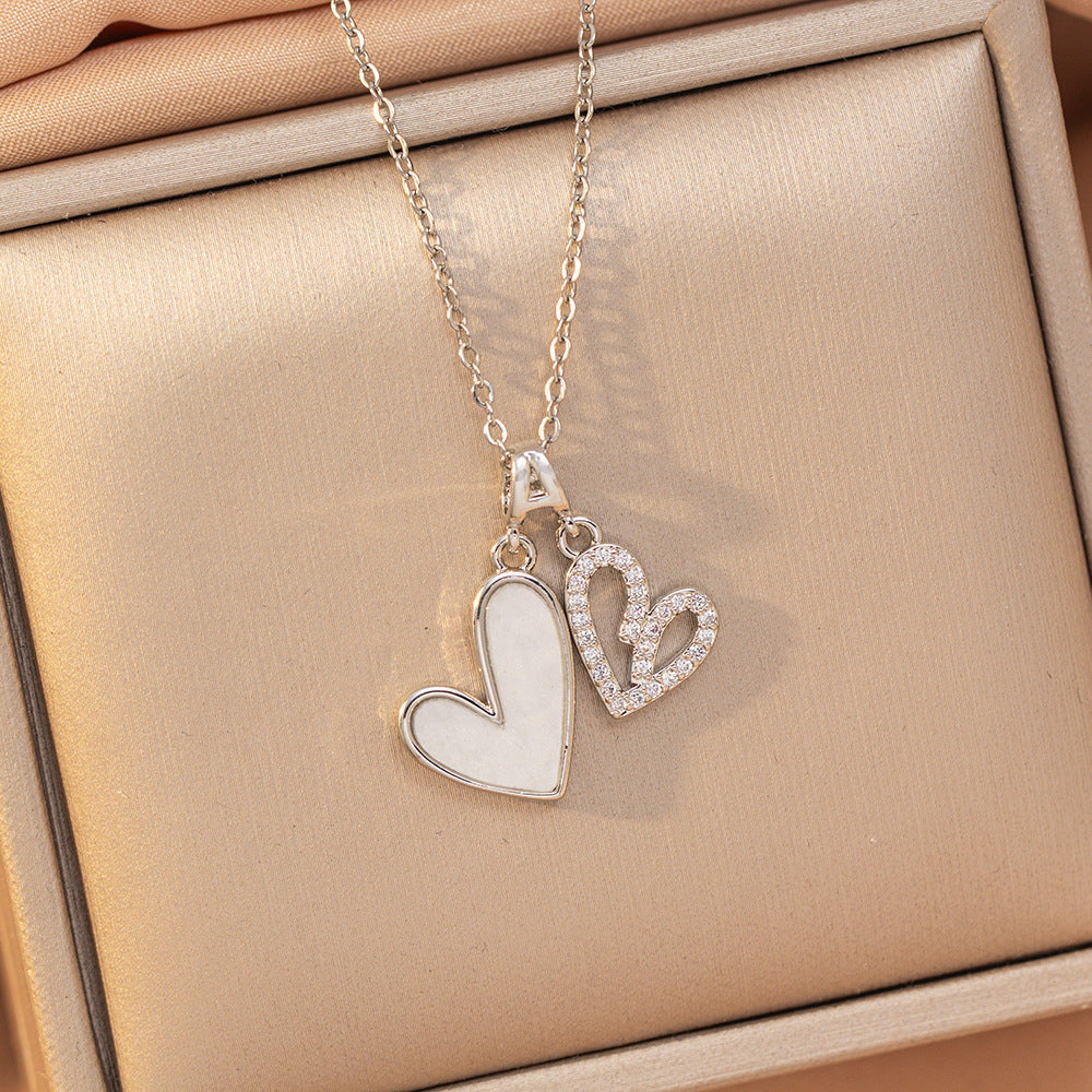 [titanium steel] japanese and korean new copper inlaid zirconium love necklace women's niche classy fashion elegant clavicle chain jewelry