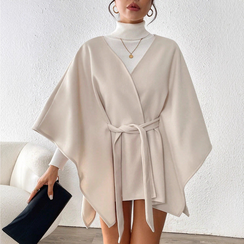 Women's fashionable casual commute elegant slimming woolen coat cape waist-defining versatile style - cross-border european and american