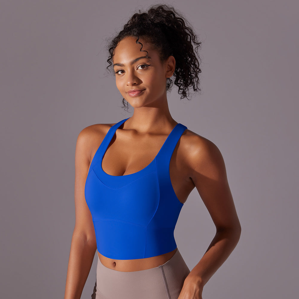Fashion nude pure color seamless one-piece cup vest cross back yoga bra running fitness sports intimates women