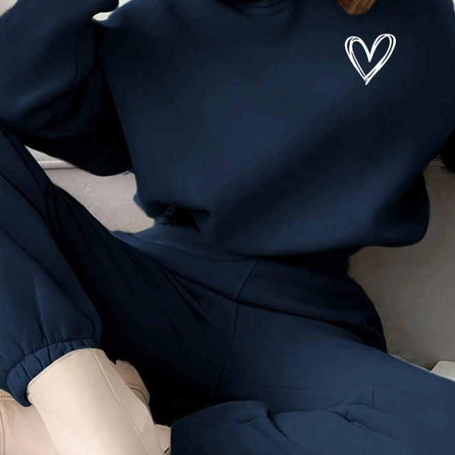 fashionembroider hooded sweatshirt suitloose drop shoulder drawstring wide leg sweatpants two-piece set