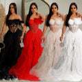 X6223 cross-border   fashion women's solid color sleeveless bandeau mesh maxi dress