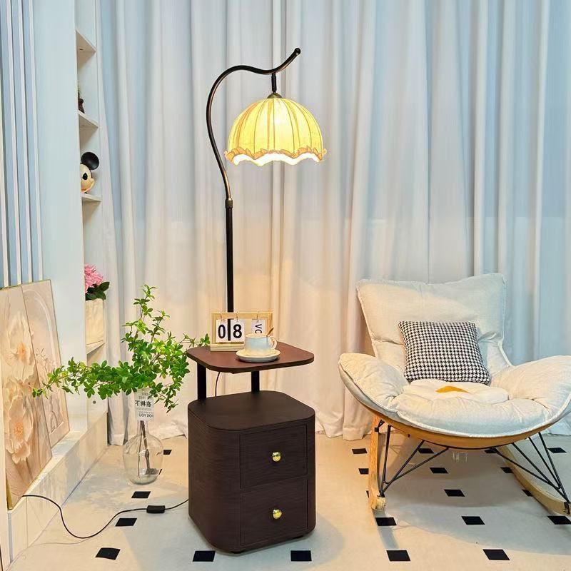 Bedroom bedside table with integrated floor lamp french medieval style practical storage rack living room sofa side coffee table