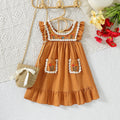 e-commerce vintage lace girl's dress, embroidered lace, small pocket, beach vacation dress, dropshipping available