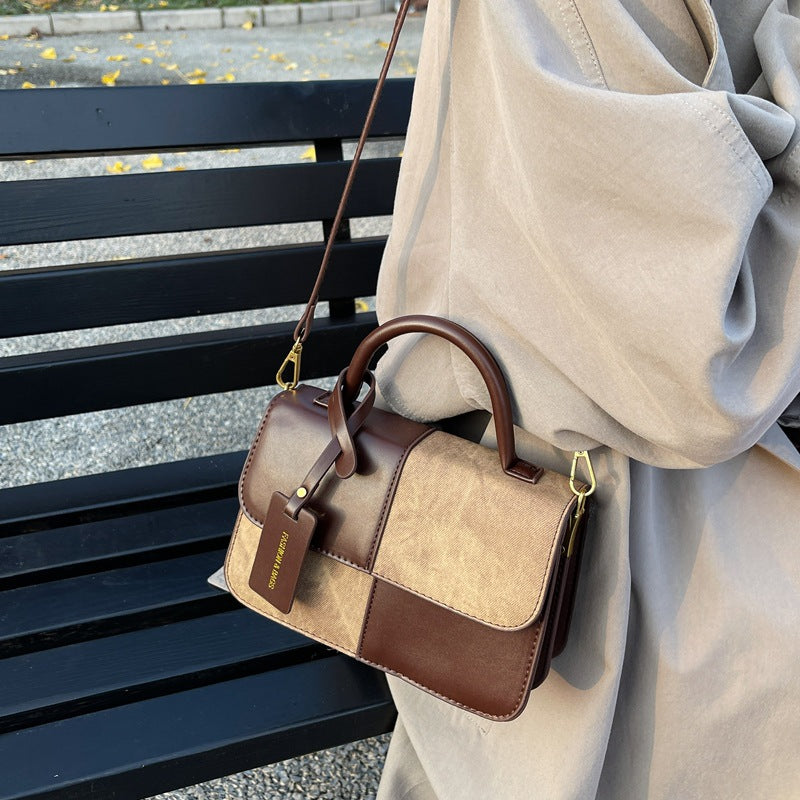 Bag Women's 2025 New Winter Fashion Versatile High-value Women's Bag Splicing Simple Portable Shoulder Bag Crossbody Bag