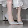 Silver 10cm stiletto heels, women's crystal wedding shoes for 2026, bridal shoes, single shoes, bridesmaid shoes, understated luxury, high-end style