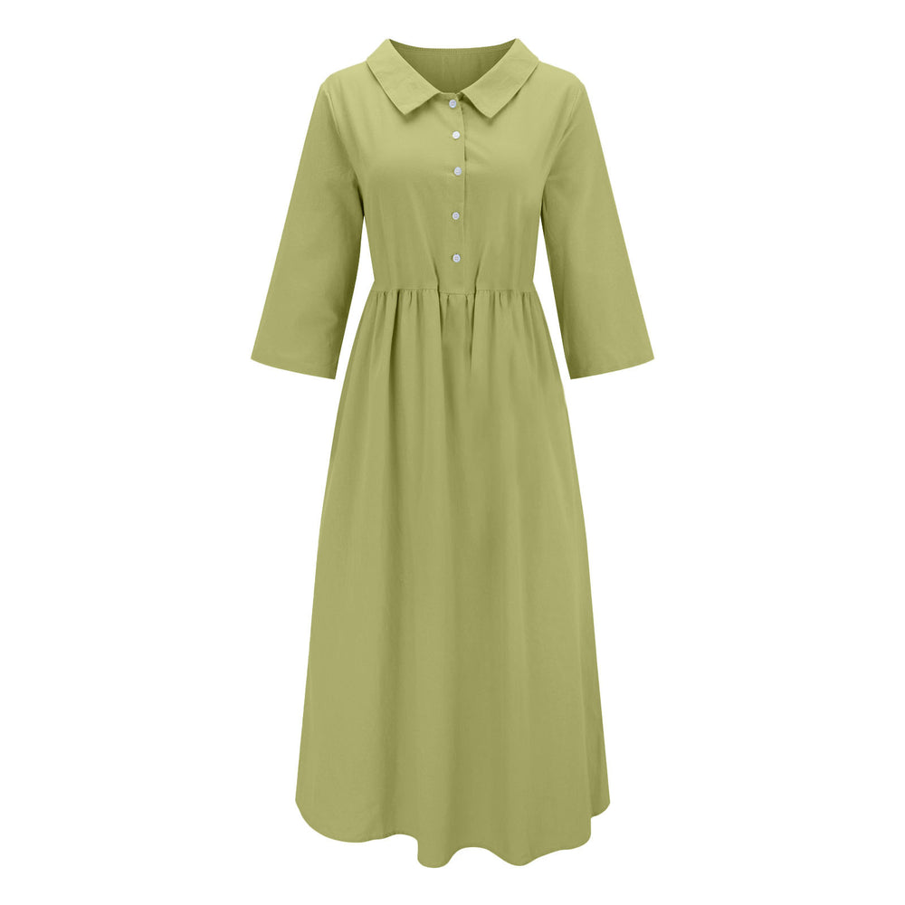 new women's casual cotton linen solid color loose-fit dress for cross-border