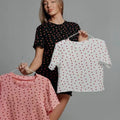 spring/summer new fashion heart print short sleeve & shorts pajama set - cross-border breathable loungewear for women - wholesale