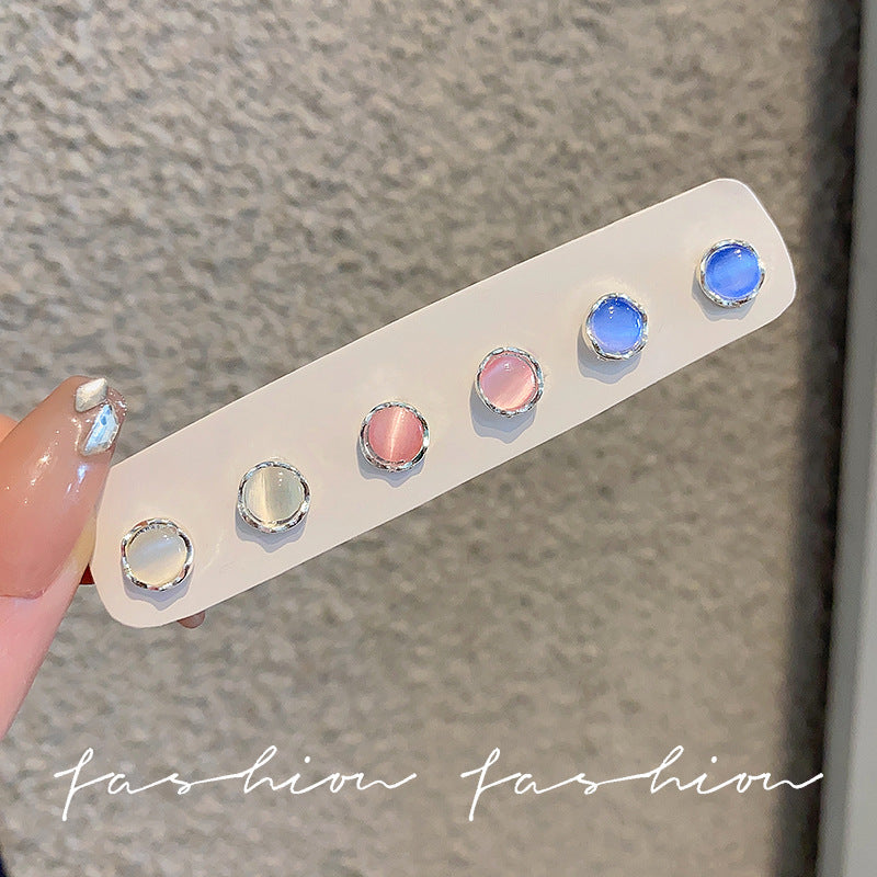 Pink small cat's eye earrings for women, no need to take off the ear bones, earrings, accessible luxuryclassy sense of ear piercing, ear jewelry