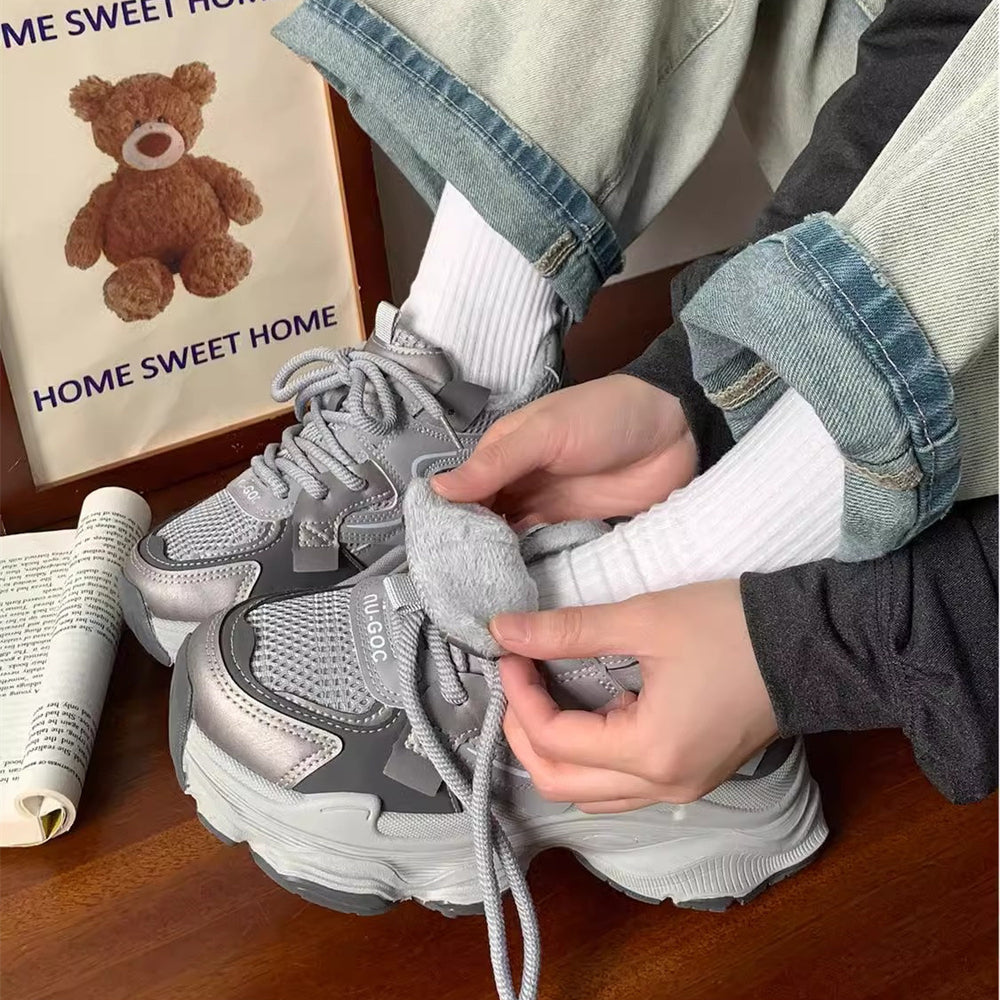 Best sellingeasiest for matchthick sole dad shoes women's fall and winter show feet small increase 2025new arrival fried streetfleece-linedcasual sneakers