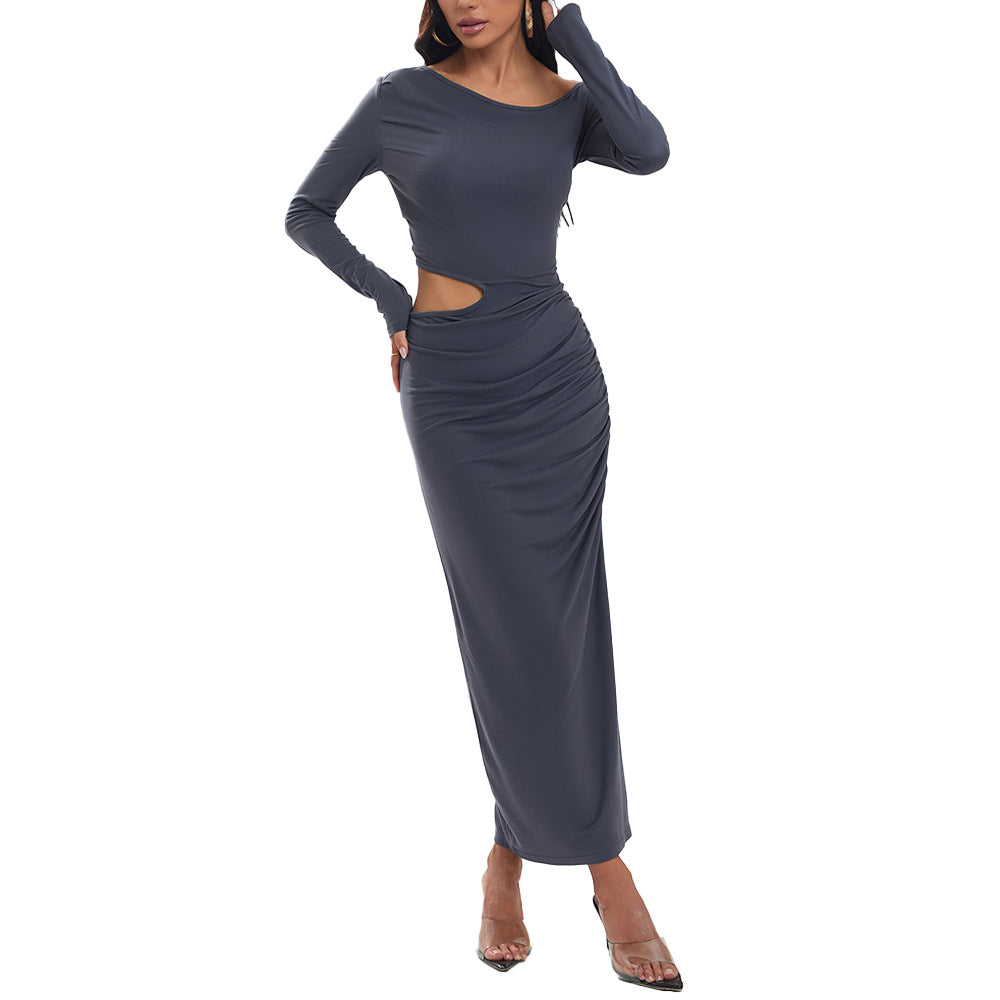 women's fashion: european and american  fall/winter new collection - slim-fit, sexy, cutout, slit, bodycon midi party dress