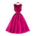 French style mini dress for women, summer , high-end design with belted waist, round neck, sleeveless, a-line maxi dress