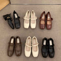 Elegant fairy chunky heel mary jane leather shoes, french retro square toe low-cut flats, 2025 autumn collection, mid-heel evening style