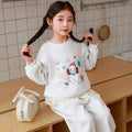 girls' spring/autumn tracksuit set - cartoon lace trim, outdoor two-piece korean style kids' clothing