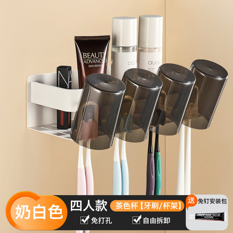 Wide new product toothpaste toothbrush rack, no punching space aluminum bathroom brushing mouthwash cup wall hanging set
