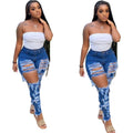 European and american export women's clothing -  &  style: high-waisted, distressed, washed, straight-leg dark wash jeans