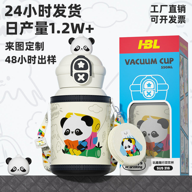 Kids' insulated tumbler - one lid, two ways to drink - 316 food-grade stainless steel - spill-proof, portable, bouncing cup for elementary school students